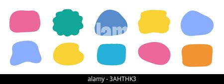 Runde Form-Set in organischer Form. Abstrakter Rahmen für flüssige organische Blob-Kurve im Hintergrund. Kritzeln Sie abstrakte Flüssigkeitstrümpfe, gewellte andere Form. Weicher Hintergrund mit rundem ovalem Muster. Vektorabbildung Stock Vektor