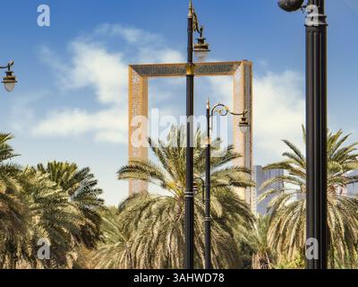 Dubai, Vereinigte Arabische Emirate. Dubai Frame - berühmte Attraktion in Dubai, Vereinigte Arabische Emirate. Stockfoto