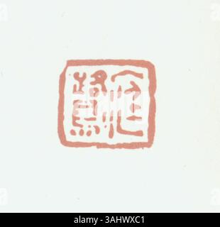 Ein vereinfachtes chinesisches Siegel mit neun gravierten Zeichen, das zur Überprüfung von Dokumenten und Grafiken verwendet wird. Das Siegel symbolisiert Authentizität und Autorität und ist sowohl im staatlichen als auch im persönlichen Kontext üblich. Stockfoto