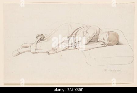 Julius Schnorr von Carolsfelds „Liegendes Mädchen“ (1817) zeigt Maria Heller in liegender Pose und zeigt feine Details in brauner Tinte und Aquarell. Dieses Stück ist in den Staatlichen Kunstsammlungen Dresden untergebracht. Stockfoto