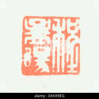Ein vereinfachtes chinesisches Siegel zur Authentifizierung von Dokumenten und Kunstwerken, das mit Schriftzeichen versehen ist, um Autorität und Legitimität in der chinesischen Kultur zu symbolisieren. Stockfoto