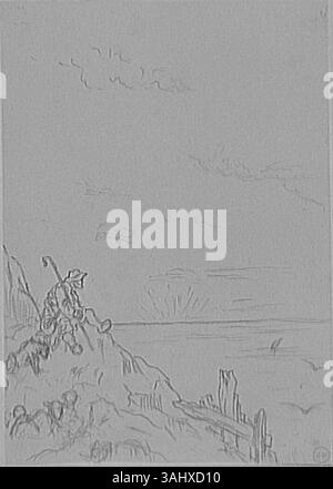 Studie für „der Hirte und das Meer“ von Gustave Moreau, erstellt zwischen 1850 und 1895 im Musée Gustave Moreau. Das Kunstwerk erforscht die Beziehung zwischen einem Hirten und dem Meer. Stockfoto