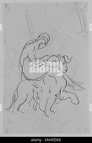 Gustave Moreys Studie über eine Frau, die auf einem Chimera für Les Chimères sitzt, wurde zwischen 1850 und 1895 im Musée Gustave Moreau erstellt. Stockfoto