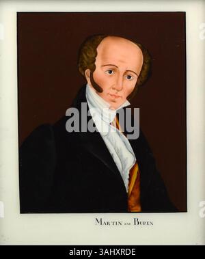 Dieses um 1840 entstandene Gemälde von Martin Van Buren, dem 8. Präsidenten der Vereinigten Staaten, fängt sein Gleichnis während seiner politischen Karriere ein. Das Porträt spiegelt den formalen Stil der Epoche wider. Stockfoto