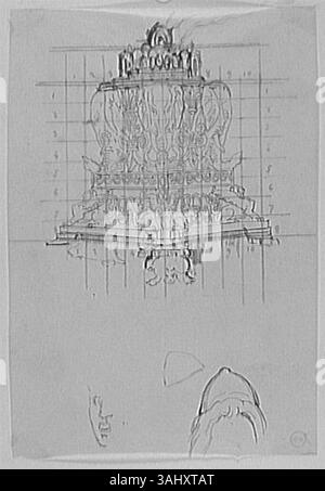 Diese Studie von Gustave Moreau zeigt eine Basis mit drei Elefantenköpfen, die als Vorbereitung für „Les Prétendants“ und „Jason“ erstellt wurde. Es spiegelt Moreys Fokus auf raffinierte Ornamente und klassische Ikonographie wider. Stockfoto
