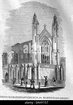Diese Illustration aus „The Illustrated London News“ (1842) zeigt die protestantische Kirche in St. Martin's Le Grand in London mit Blick auf Peking aus der Zeit von 1840 bis 1842. Stockfoto
