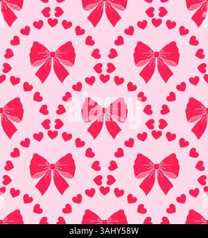 Nahtloses Muster mit roten Schleifen und Herzen Stock Vektor