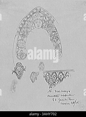 Diese dekorative Motivstudie von Gustave Moreau, die zwischen 1850 und 1895 entstand, untersucht verschiedene ornamentale Elemente und spiegelt den Fokus des Künstlers auf Design und Dekoration wider. Stockfoto