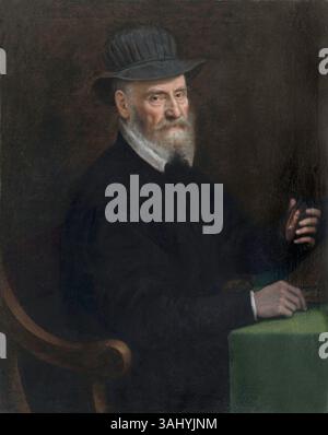 Porträt von Giulio Clovio von Sofonisba Anguissola, um 1556. Öl auf Leinwand, zeigt den berühmten italienischen Handschriftenbildner Giulio Clovio. Stockfoto