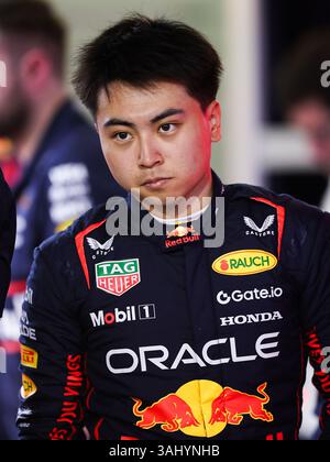 IWASA Ayumu (jpn), Red Bull Racing RB21, Porträt während des Formel 1 Golf Bahrain Grand Prix 2025, 4. Runde der FIA Formel 1 Weltmeisterschaft 2025 vom 11. Bis 13. April 2025 auf dem Bahrain International Circuit in Sakhir, Bahrain Stockfoto