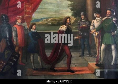 1543 unterwarf sich Murrough O’Brien, der letzte König von Thomond, dem König Heinrich VIII. Von England und markierte damit das Ende der gälischen Herrschaft in Irland. Diese Unterwerfung verwandelte O’Brien in den Earl of Thomond, was den politischen Wandel und die Loyalität zur englischen Krone widerspiegelt. Stockfoto