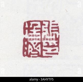 Dieses chinesische Siegel mit vereinfachten chinesischen Schriftzeichen wurde historisch für die Authentifizierung von Dokumenten und Kunstwerken verwendet, die ein Symbol für Autorität und kulturelles Erbe darstellen. Stockfoto