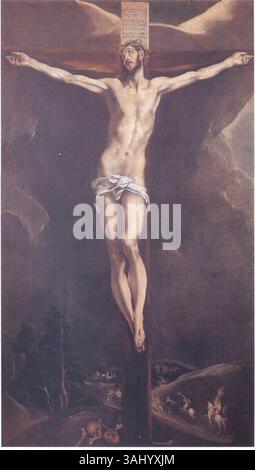 El Grecos „Christus mit dem Kreuz“ aus der Zeit um 1600 ist ein dramatisches Ölgemälde, das den Gekreuzigten Christus darstellt. Das Werk ist Teil einer privaten Sammlung und spiegelt den unverwechselbaren Stil des Künstlers wider. Stockfoto