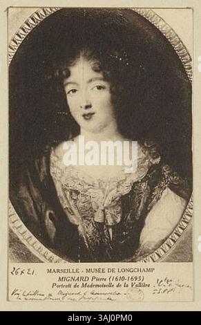 Dieses Porträt von Pierre Mignard aus dem 17. Jahrhundert zeigt Francoise-Louise de La Baume le Blanc, Herzogin de la Vallière, einen Liebling Ludwigs XIV. Von Frankreich. Es repräsentiert die aristokratische Mode und das Hofleben der Zeit. Stockfoto