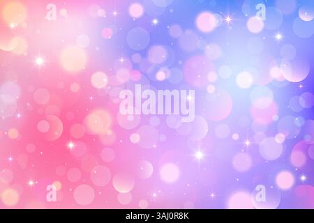 Rosa Einhornhintergrund mit Glitzersternen und Bokeh. Traumhafter magischer Himmel. Violette Fantasy Fee Farbverlauf. Schöne Vektorpastelltapete mit schillernder Farbe Stock Vektor