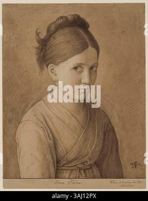 Julius Schnorr von Carolsfelds Porträt Maria Heller aus dem Jahr 1817, dargestellt mit zarter brauner Tinte und Aquarell über Bleistift, fängt die Eleganz des Motivs detailgetreu ein. Dieses Kunstwerk ist Teil der Staatlichen Kunstsammlungen Dresden. Stockfoto