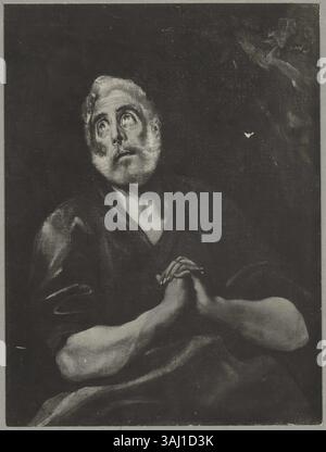 El Grecos „die Tränen des heiligen Petrus“ (um 1600) schildert den emotionalen Moment der Buße des heiligen Peters. Das Öl auf Leinwand, das in der Sammlung Stavros Niarchos untergebracht ist, fängt das spirituelle Leiden und die Erlösung des Apostels ein. Stockfoto