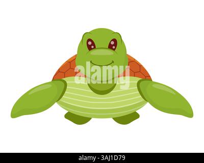 Zeichentrickschildkröte mit einem fröhlichen Lächeln. Flaches Design. Perfekt für Projekte, Logos oder Lehrmaterialien für Kinder Stock Vektor