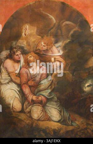 Thomas Phillips zugeschrieben, zeigt dieses Gemälde Christus im Garten Gethsemane und zeigt den Moment der Qualen Christi vor seiner Kreuzigung. Das Werk, das zwischen 1790 und 1845 entstanden ist, ist ein Öl und Papier auf Leinwand. Stockfoto