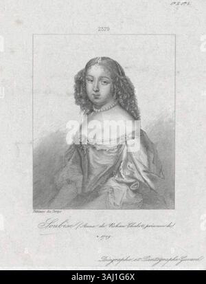Dieser Stich aus dem 19. Jahrhundert von Charles Gavard zeigt Anne de Rohan-Chabot, Princesse de Soubise, und zeigt ihre aristokratische Eleganz. Das Werk spiegelt den raffinierten Stilstil dieser Zeit wider. Stockfoto