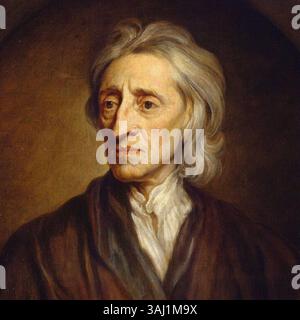 Porträt des Philosophen John Locke, gemalt 1697 von Godfrey Kneller. Das Öl-auf-Leinwand-Gemälde ist im Eremitage Museum untergebracht und zeigt Locke in würdevoller Pose als prominenten Denker der Aufklärung. Stockfoto