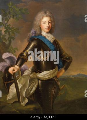 Pierre Goberts Ölporträt von Louis Francois de Bourbon, Prinz de Conti, aus dem 18. Jahrhundert, fängt den Prinzen in einer formalen Pose ein. Das Gemälde ist ein Beispiel für das aristokratische Porträt dieser Zeit, das Eleganz und königliche Gestalt betont. Stockfoto