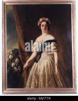 Dieses Porträt, das zwischen 1845 und 1850 nach Franz Xaver Winterhalter gemalt wurde, zeigt Königin Victoria, die Teil der königlichen Sammlung ist. Stockfoto