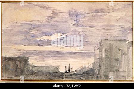 „Paysage“ von Gustave Moreau ist eine Landschaftsstudie über Neapel, die zwischen 1850 und 1895 erstellt wurde. Es ist Teil der Sammlung Musée Gustave Moreau. Stockfoto