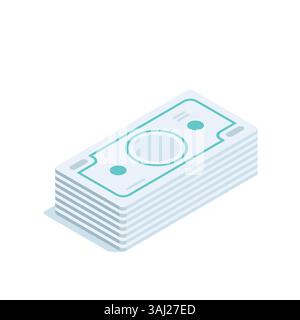 Isometrische Banknoten, die in einem Stapel liegen, farbig auf weißem Hintergrund, Bankfinanzsystem oder Kredite und Zahlungen Stock Vektor