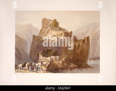 Diese Lithografie zeigt das Fort Kote Kangra, eine wichtige historische Stätte in Britisch-Indien, geschaffen von Charles Stewart Hardinge und James Duffield Harding. Als Teil der Serie Recollections of India wurde sie 1847 gedruckt und veranschaulicht die Bedeutung des Forts im Kontext der britischen Kolonialpräsenz in Indien. Stockfoto