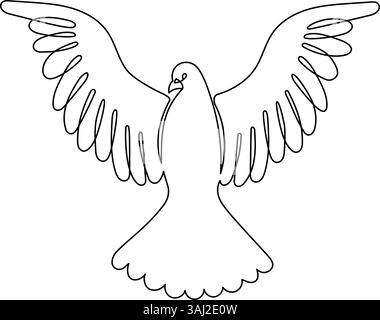 Fliegender Taubenvogel. Eine Durchgehende Linienzeichnung. Taubensymbol des Friedens und der Freiheit, Pfingsten im einfachen linearen Stil. Linie Art.. Vektorabbildung. Ha Stock Vektor