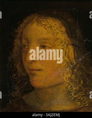 Ein Fresko und Leinwandbild, das der Mailänder Schule zugeschrieben wird und den Kopf eines Jungen darstellt. Das um 1520 entstandene Stück zeigt Porträttechniken der frühen Renaissance. Sie ist in der Wallace Collection untergebracht. Stockfoto