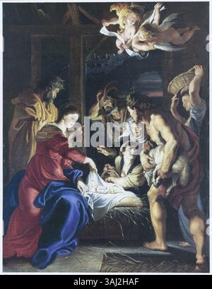 Das Gemälde „Anbetung der Hirten“ von Peter Paul Rubens, das 1608 entstand, ist ein religiöses Kunstwerk, das die Krippe darstellt, die früher Teil der Sammlung Armand Hammer war. Stockfoto