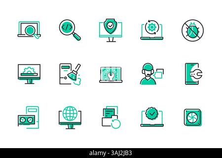 Technischer Support und Gadgets – Satz von Symbolen im Liniendesign Stock Vektor