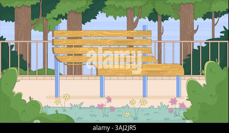 Leere Holzbank im ruhigen Waldpark flache Illustrationshintergrund Stock Vektor