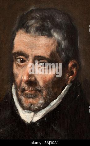 Dieses Porträt von 1580, das El Greco zugeschrieben wird, zeigt Juan de Ávila, einen spanischen Priester und Theologen. Bekannt als schutzheiliger des spanischen Klerus spiegelt sein Bild seinen Status als verehrte Figur im Katholizismus wider. Stockfoto