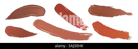 Dunkle Haut Foundation Swatch Set - braune flüssige Make-up-Flecken, Ausstriche von kosmetischen Produktproben. Auswahl an tiefen Kakaotönen Smooth Strikes Kollektion für Beauty-Marke, Farbpalette zum Abgleichen. Stock Vektor