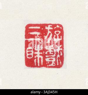 Ein vereinfachtes chinesisches Siegel mit einem einzelnen Gravur. Dieses Siegel wird verwendet, um den Besitz von Dokumenten und Kunstwerken in der chinesischen Kultur zu bestätigen und zu verifizieren. Stockfoto