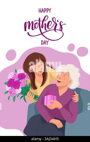 Muttertagskarte mit erwachsener Tochter und Mutter Stock Vektor
