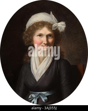 Portrait de femme sous le Directoire, gemalt von Jeanne-Elisabeth Chaudet, zeigt eine Frau aus der Zeit des französischen Direktoriums. Das Porträt Öl auf Leinwand, das wahrscheinlich im Salon von 1796 ausgestellt wurde, fängt die Eleganz dieser Zeit ein. Das Werk wurde vom Künstler signiert und zeigt französische Mode aus dem 18. Jahrhundert. Stockfoto