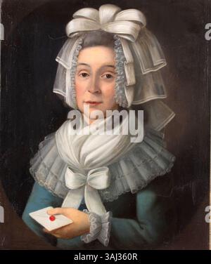 Ein Porträt von Elbieta z Marynowskich Fihauserowa, einer bemerkenswerten Figur aus Polen des 18. Jahrhunderts. Das im 18. Jahrhundert entstandene Öl-auf-Leinwand-Porträt zeigt sie in historischen Gewändern. Stockfoto