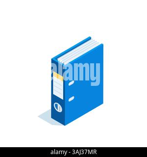 Isometrischer Ordner mit Dokumentation, farbig auf weißem Hintergrund, mit Dokumenten oder Büromaterial und statistischen Daten Stock Vektor