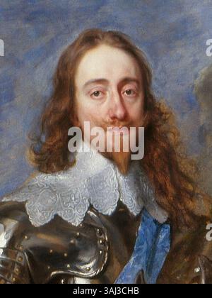 Anthony van Dycks Porträt von Karl I. von England auf dem Pferd mit seinem Pferderennen Pierre Antoine Bourdon, Seigneur de St Antoine aus dem Jahr 1633 ist eine ikonische Darstellung königlicher Porträts im barocken Stil. Stockfoto