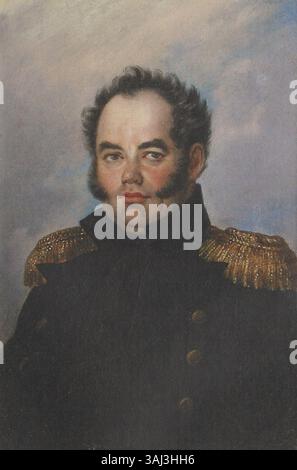 Ein Gemälde, das Matvey Iwanowitsch Muraviev zugeschrieben wird, einem unbekannten Maler aus den 1820er Jahren Das Werk veranschaulicht den Stil und die Merkmale russischer Porträts des frühen 19. Jahrhunderts. Stockfoto
