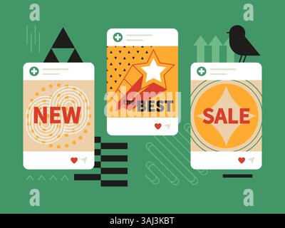 Beiträge zu neuen Produkten – Vorlagen für Social-Media-Bildschirme festgelegt Stock Vektor