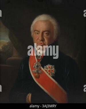 Ein Porträt eines Gentlemans aus der Zeit um 1800, dargestellt mit dem Orden vom Goldenen Vlies und dem Großen Kreuz des Leopold-Ordens. Die Ölgemälde auf Leinwand stammt aus der Wende des 18. Und 19. Jahrhunderts. Stockfoto