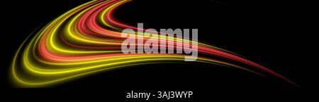 Flammenlichtbogenströmung. Gelbe und rote gekrümmte Linien mit leuchtender Intensität. Heiße Strömung, dynamische Bewegung, Energie-Twist. Stock Vektor