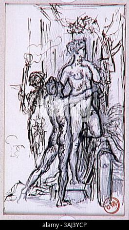 Gustave Moreas „Messaline“, die zwischen 1850 und 1895 geschaffen wurde, stellt die historische Figur Messalina dar, die römische Kaiserin, die für ihren berüchtigten Ruf bekannt ist. Das Gemälde konzentriert sich auf ihre Figur und ihren Ausdruck. Sie befindet sich im Musée Gustave Moreau. Stockfoto
