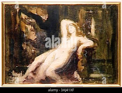 Dieser unbenannte „Etude“ von Gustave Moreau, kategorisiert als „Cat. 458,“ reflektiert die Auseinandersetzung des Künstlers mit Figurenstudien und -Kompositionen, die zwischen 1850 und 1895 entstanden sind. Stockfoto