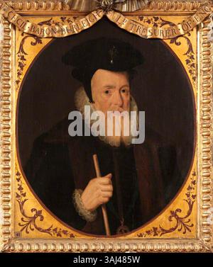 Dieses Porträt, das um 1600 nach Marcus Gheeraerts dem Ältesten entstand, zeigt William Cecil, den 1. Baron Burghley, der als wichtiger Berater von Königin Elizabeth I. diente. Stockfoto